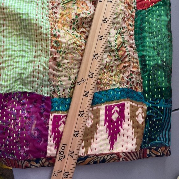 Sevya OS Handmade Kantha Patchwork Kimono Jacket Silk Boho Relaxed - Picture 4 of 12